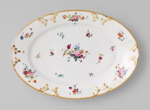 Dish with bouquets and flower sprays