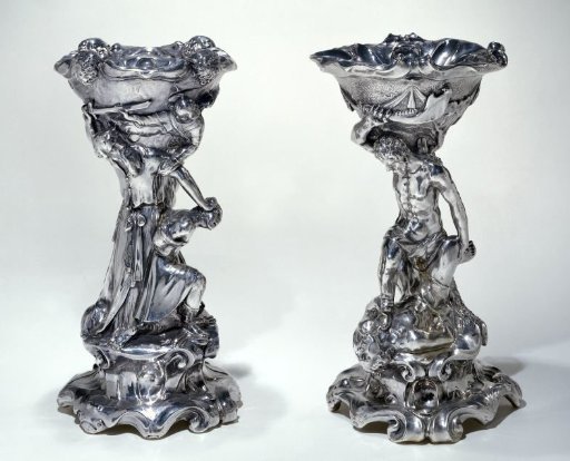 Two salt cellars with Cain and Abel, and the Sacrifice of Abraham