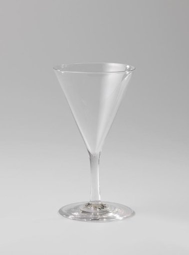 Chalice glass, funnel-shaped with an unadorned cylindrical stem and round foot