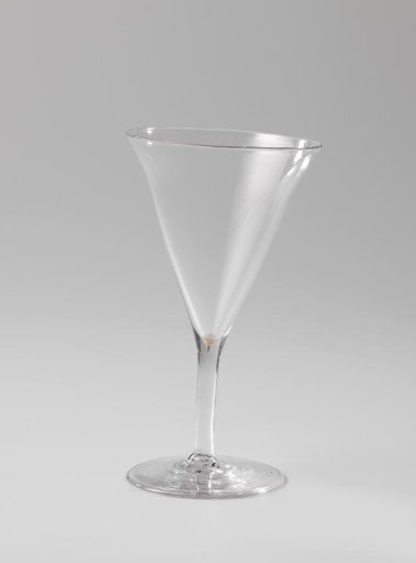 Chalice glass, funnel-shaped with an unadorned cylindrical stem and round foot