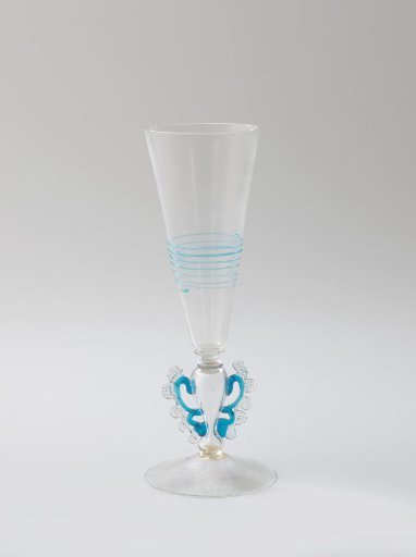 Winged glass with blue spiral wire