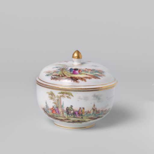 Cover of a sugar bowl with a landscape