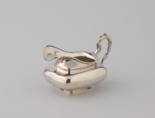 Milk jug, belonging to tea service, rounded rectangular, with monogram AS