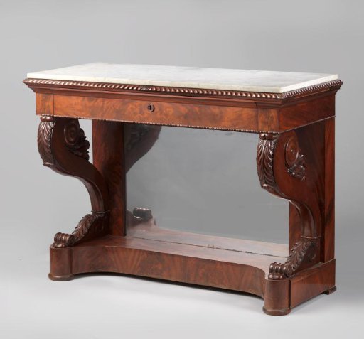 Wall or console table of mahogany with a mirror in the back panel