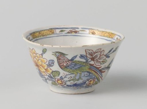 Cup, painted with flower branches and a bird