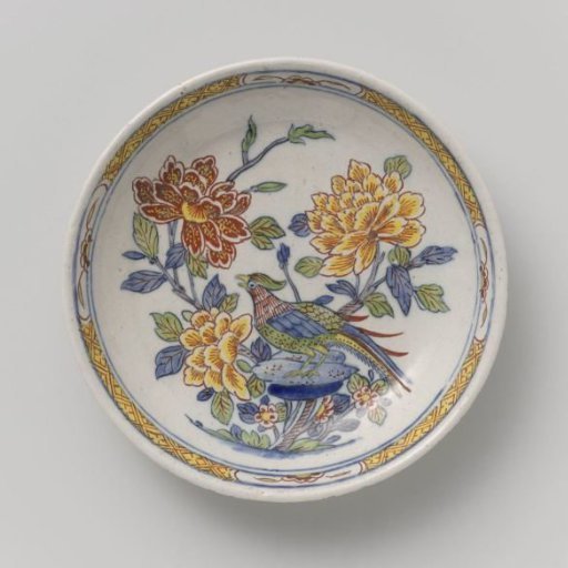 Dish, painted with flower branches and a bird