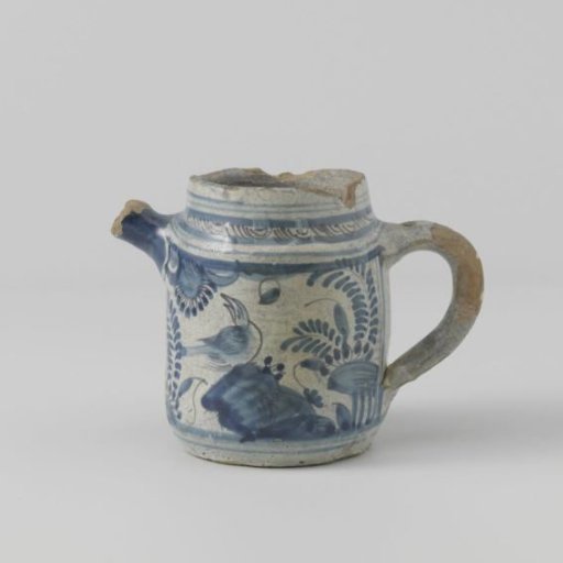 Cylindrical jug of blue-painted majolica