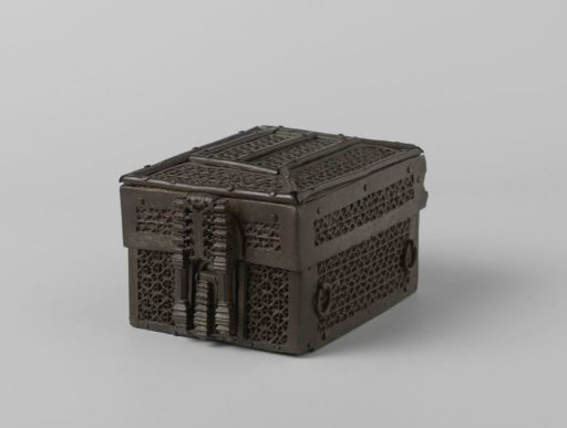 Wooden chest with pierced iron plates