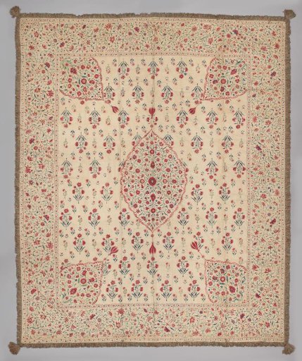 Cotton spread with multicolored embroidery; tambour work