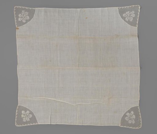Fichu of Cotton Cheese Cloth, Square with Silk Tulle Bouquets at Each Corner