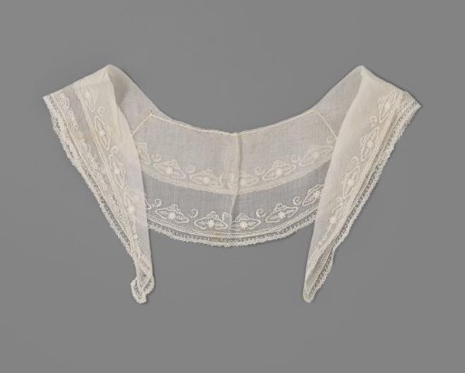 Shawl Collar with Narrow Turn-Down of White Net Lace, Decorated with Plumetis Embroidery and Trimmed with a Narrow Strip of Lace