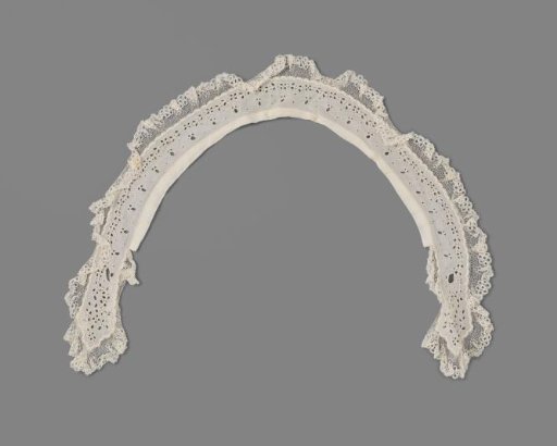 Cotton Collar, Fitting Closely Around the Neck, Decorated with Floral English Embroidery and Brussels Lace