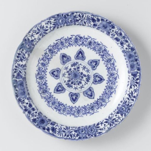 Plate, painted in blue with floral decoration