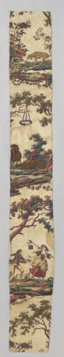 Fragment of cotton print with the decoration "bird-catching couple"