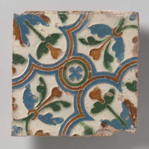 Cuenca tile with a medallion containing a rosette; four interlocking corner fields