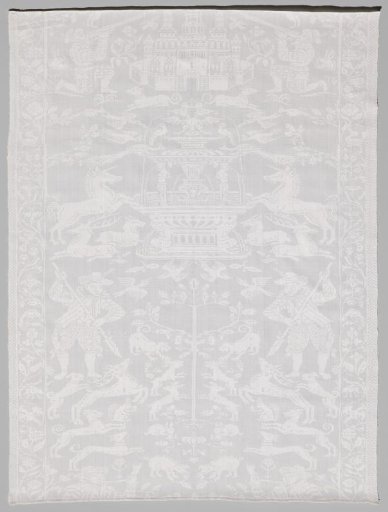 Napkin with woven hunting scene