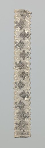 Ribbon, white with silver, ground of gros de Tours with cross stripes of silver lamé