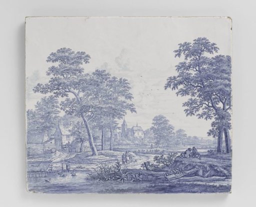 Plate, Painted with a River Landscape with Castle, Farmhouse and Several Figures