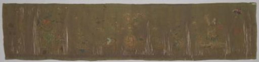Strip or valance of green satin with Chinese embroidery