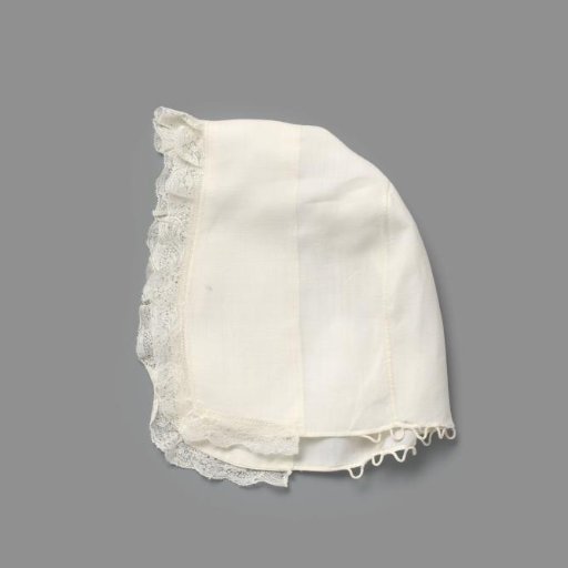 Child's Cap of Linen and Binche Lace; Marked: S