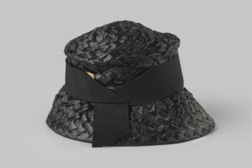 Lady's Hat of Black Raffia with Black Ribbon