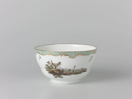 Bowl, multicoloured painted with landscapes with figures