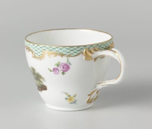 Cup, multicolored painted with a landscape with figures
