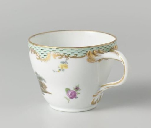 Cup, multicolored painted with a landscape with figures