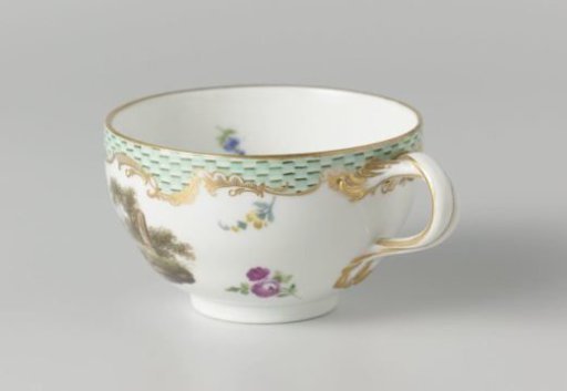 Cup, multicolored painted with a landscape with figures