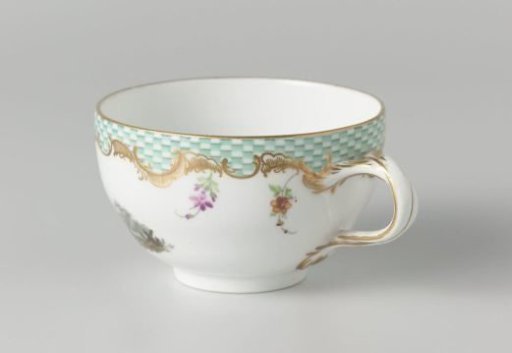 Cup, multicolored painted with a landscape with figures