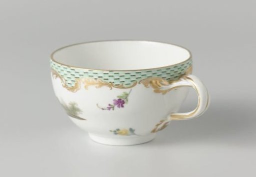 Cup, multicolored painted with a landscape with figures