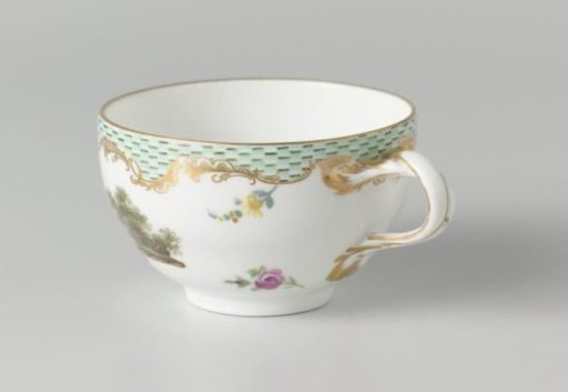 Cup, multicolored painted with a landscape with figures