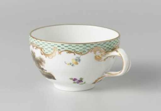 Cup, multicolored painted with a landscape with figures