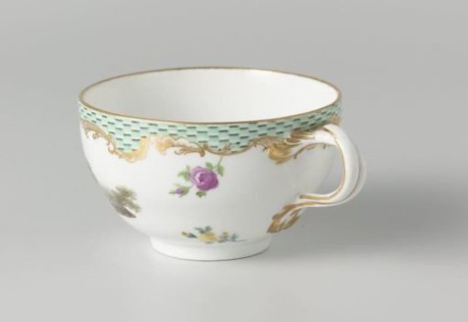 Cup, multicolored painted with a landscape with figures