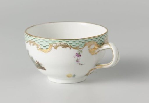 Cup, multicolored painted with a landscape with figures