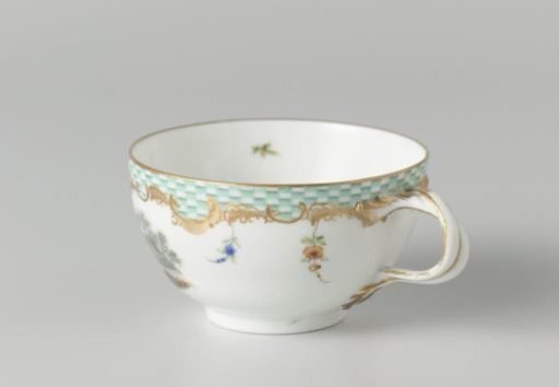 Cup, multicolored painted with a landscape with figures