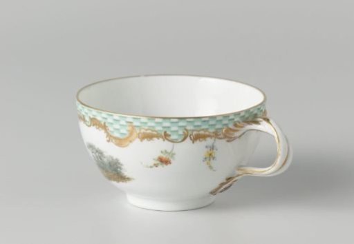 Cup, multicolored painted with a landscape with figures