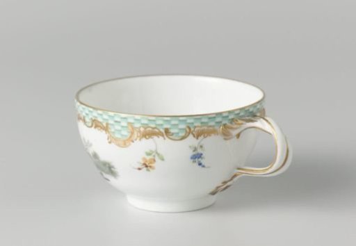 Cup, multicolored painted with a landscape with figures