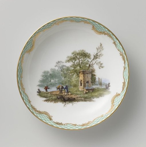 Dish, Multicolored Painted with a Landscape with Figures
