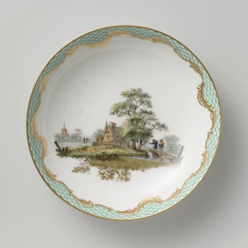 Dish, Multicolored Painted with a Landscape with Figures