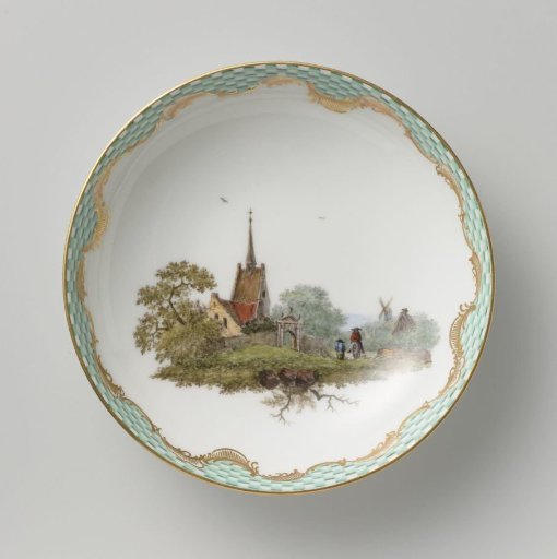 Dish, Multicolored Painted with a Landscape with Figures