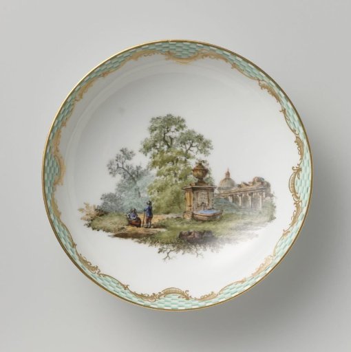 Dish, Multicolored Painted with a Landscape with Figures