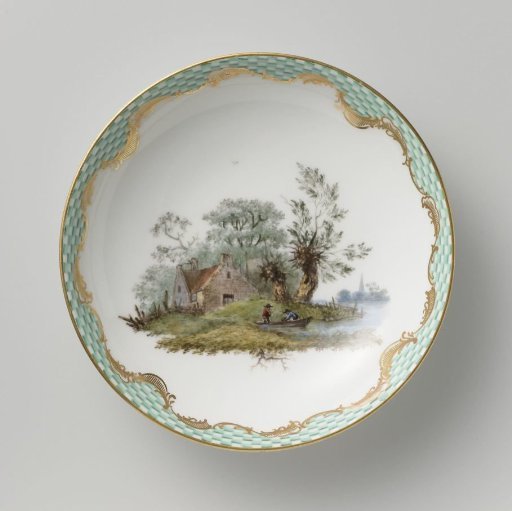 Dish, multicolored painted with a landscape with figures.