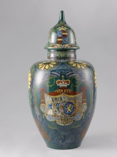 Vase with Lid Featuring the Alliance Arms and the Interior of the Dutch Reformed Church in Wassenaar