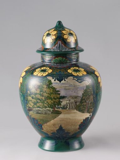 Lid of a vase with the house De Paauw