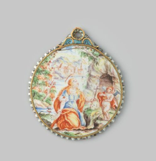 Medallion, painted in polychrome enamel with scenes from the life of Mary Magdalene