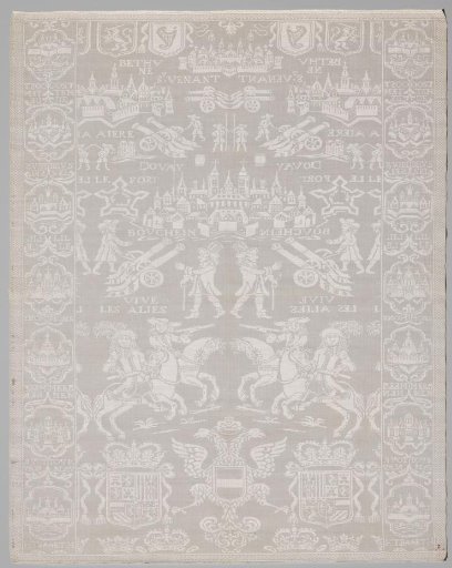 Linen damask napkin with a historical scene