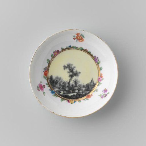 Saucer with a landscape and flower sprays