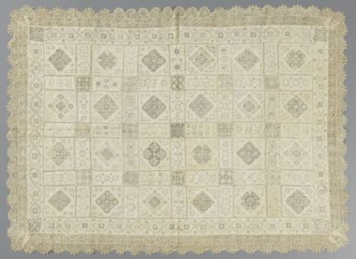 Linen spread with embroidery and reticella
