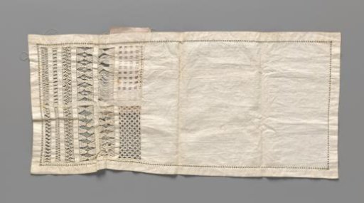 Needlework panel with lace embroidery in various open needlework techniques